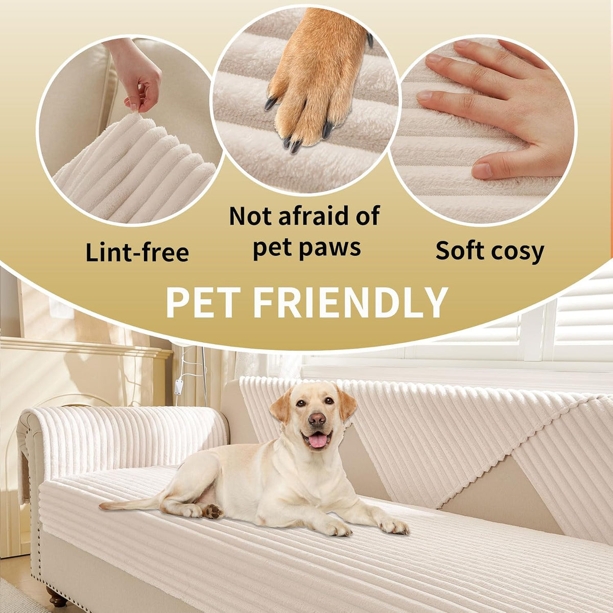 Waterproof Couch Cover for Dogs Washable,Faux Fur Pet Couch Covers for Sofa,Soft Dog Bed Cover Non-Slip Couch Covers for 3 Cushion Couch Sofa Pet Friendly (Off White, 35" x 82")