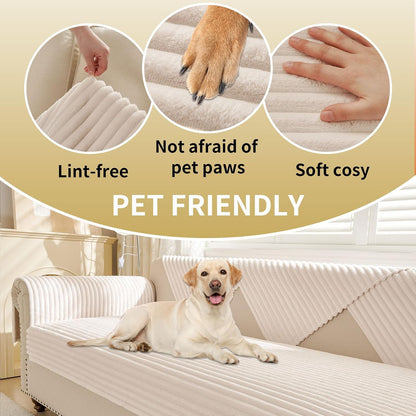 Waterproof Couch Cover for Dogs Washable,Faux Fur Pet Couch Covers for Sofa,Soft Dog Bed Cover Non-Slip Couch Covers for 3 Cushion Couch Sofa Pet Friendly (Off White, 35" x 82")