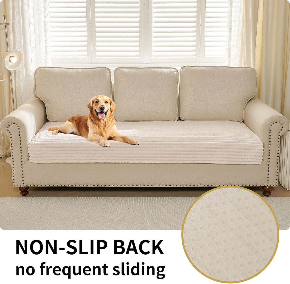 Waterproof Couch Cover for Dogs Washable,Faux Fur Pet Couch Covers for Sofa,Soft Dog Bed Cover Non-Slip Couch Covers for 3 Cushion Couch Sofa Pet Friendly (Off White, 35" x 82")