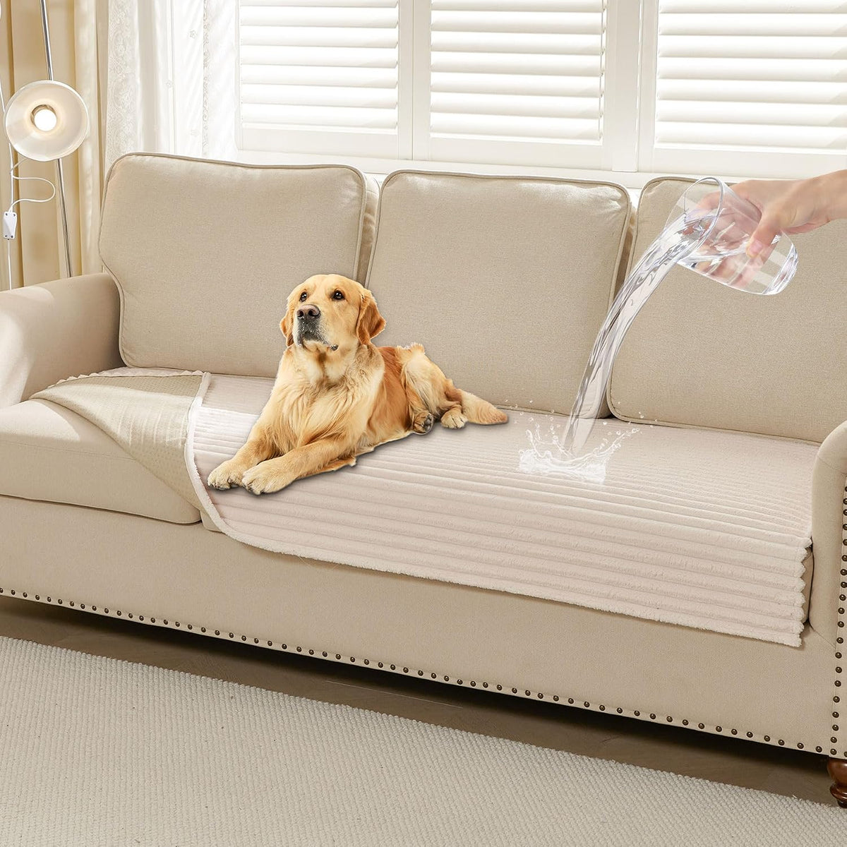 Waterproof Couch Cover for Dogs Washable,Faux Fur Pet Couch Covers for Sofa,Soft Dog Bed Cover Non-Slip Couch Covers for 3 Cushion Couch Sofa Pet Friendly (Off White, 35" x 82")