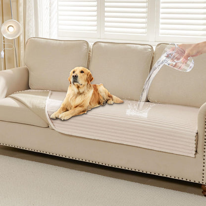 Waterproof Couch Cover for Dogs Washable,Faux Fur Pet Couch Covers for Sofa,Soft Dog Bed Cover Non-Slip Couch Covers for 3 Cushion Couch Sofa Pet Friendly (Off White, 35" x 82")