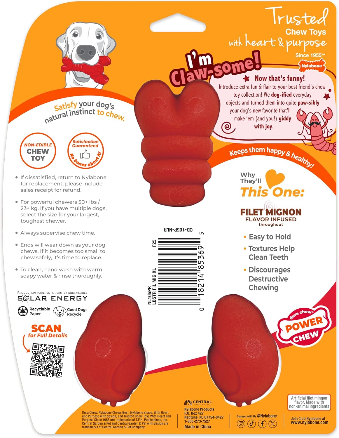 Lobster Power Chew Toy for Dogs, Dog Toys for Aggressive Chewers