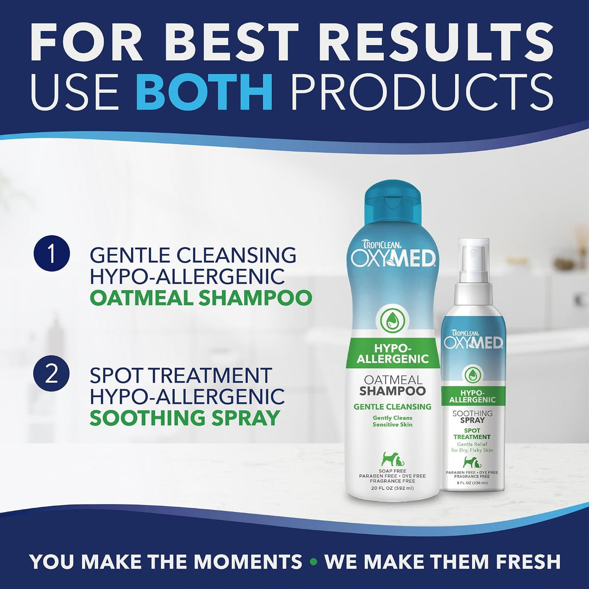 OxyMed Hypoallergenic Dog Shampoo for Allergies and Itching, Skin Soothing Shampoo for Pets with Sensitive Skin, Tearless, Cat Safe, 20oz.