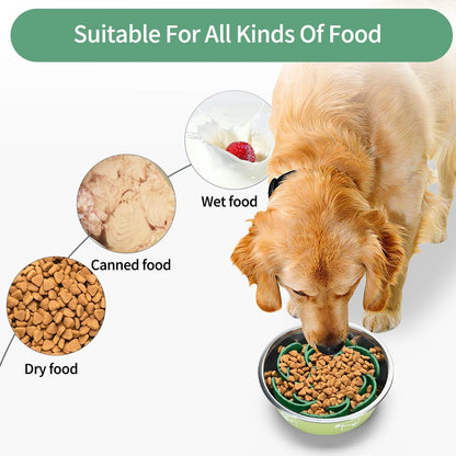 Slow Feeder Dog Bowls Insert,Third Generation upgradedSuper Firm Eating Bowl（Cuttable） for Large Breed and Medium Small Size Compatible with Regular Elevated Metal Glass Dog Bowl (Gray)