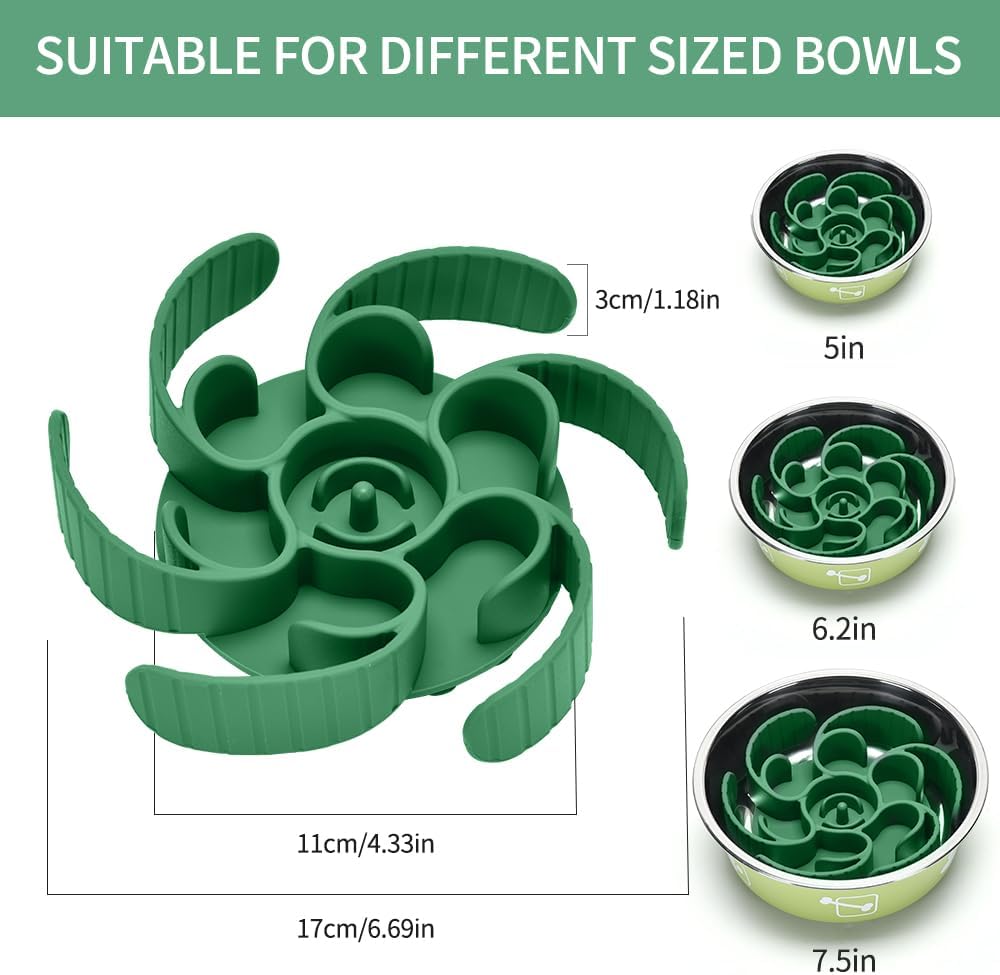 Slow Feeder Dog Bowls Insert,Third Generation upgradedSuper Firm Eating Bowl（Cuttable） for Large Breed and Medium Small Size Compatible with Regular Elevated Metal Glass Dog Bowl (Gray)