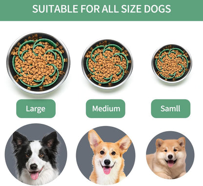 Slow Feeder Dog Bowls Insert,Third Generation upgradedSuper Firm Eating Bowl（Cuttable） for Large Breed and Medium Small Size Compatible with Regular Elevated Metal Glass Dog Bowl (Gray)