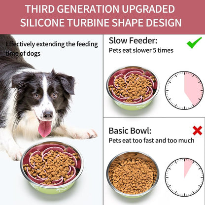 Slow Feeder Dog Bowls Insert,Third Generation upgradedSuper Firm Eating Bowl（Cuttable） for Large Breed and Medium Small Size Compatible with Regular Elevated Metal Glass Dog Bowl (Gray)