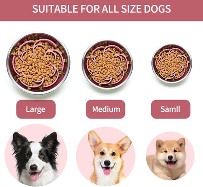 Slow Feeder Dog Bowls Insert,Third Generation upgradedSuper Firm Eating Bowl（Cuttable） for Large Breed and Medium Small Size Compatible with Regular Elevated Metal Glass Dog Bowl (Gray)