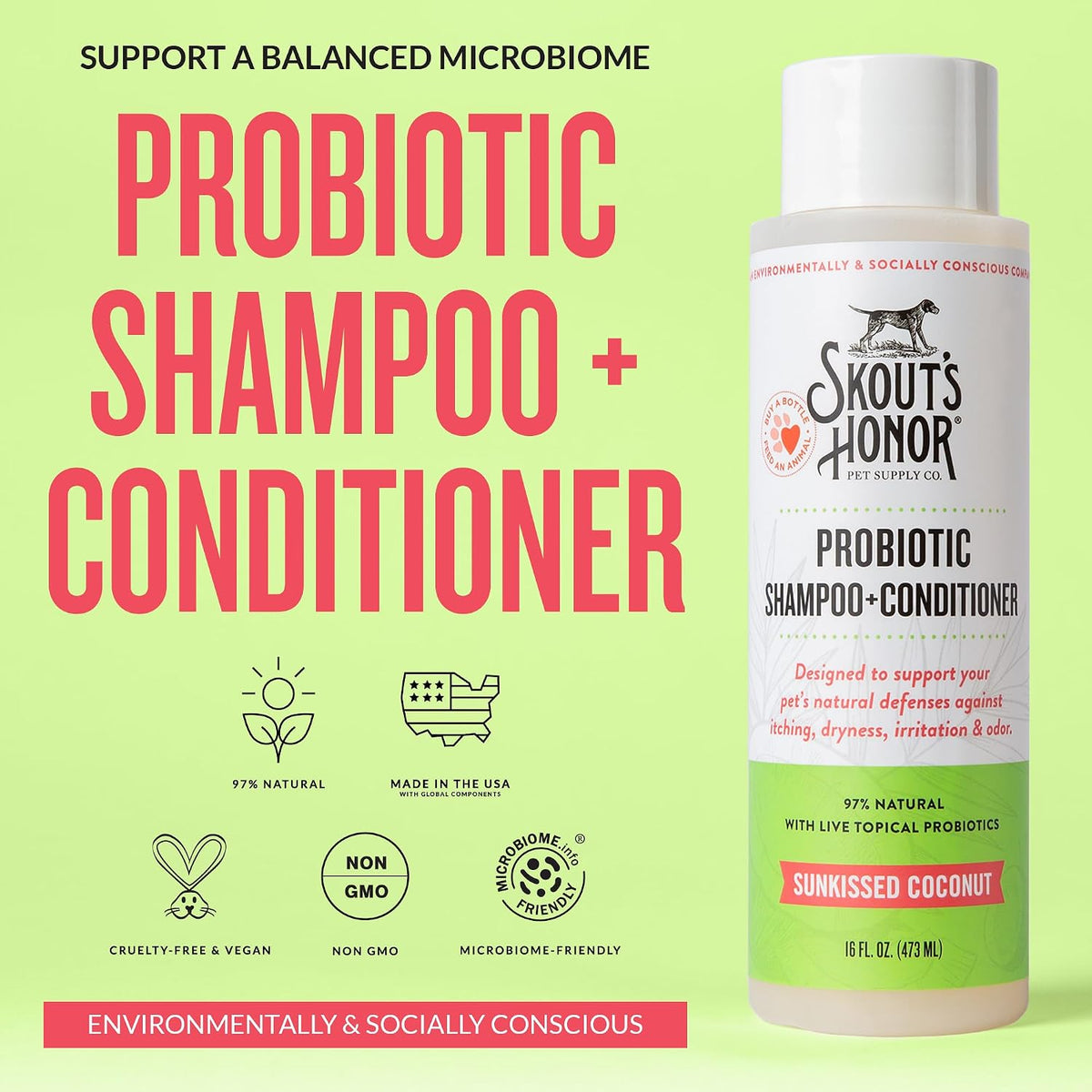 Probiotic Dog Shampoo and Conditioner - DOTW, 16 oz