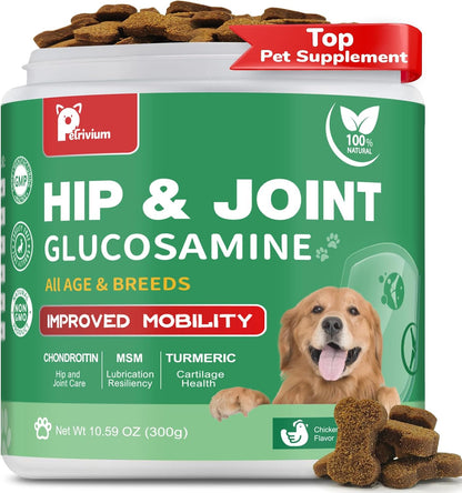 Hip and Joint Supplement for Dogs, Glucosamine Treats Chews with Chondroitin, MSM, Turmeric - Support Joint Pain Relief, Mobility, Reduce Occasional Discomfort, Fit All Ages Breeds, 150 Soft Chew