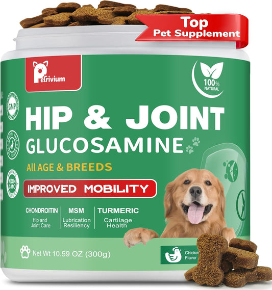 Hip and Joint Supplement for Dogs, Glucosamine Treats Chews with Chondroitin, MSM, Turmeric - Support Joint Pain Relief, Mobility, Reduce Occasional Discomfort, Fit All Ages Breeds, 150 Soft Chew