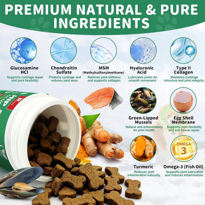 Hip and Joint Supplement for Dogs, Glucosamine Treats Chews with Chondroitin, MSM, Turmeric - Support Joint Pain Relief, Mobility, Reduce Occasional Discomfort, Fit All Ages Breeds, 150 Soft Chew