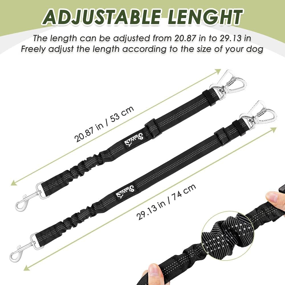 Dog Seatbelt, 2 Pack Adjustable Heavy Duty Dog Safety Seat Belt | Reflective, Durability, Easy of Use, with Elastic Bungee Buffer Metal Hardware, for Travel Riding in Vehicle Daily Use, Black