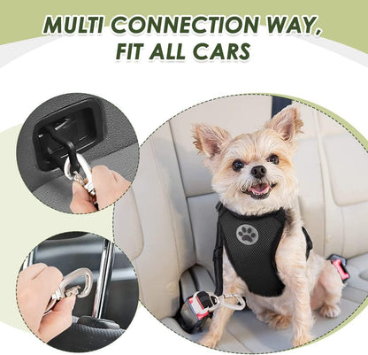 Dog Seatbelt, 2 Pack Adjustable Heavy Duty Dog Safety Seat Belt | Reflective, Durability, Easy of Use, with Elastic Bungee Buffer Metal Hardware, for Travel Riding in Vehicle Daily Use, Black