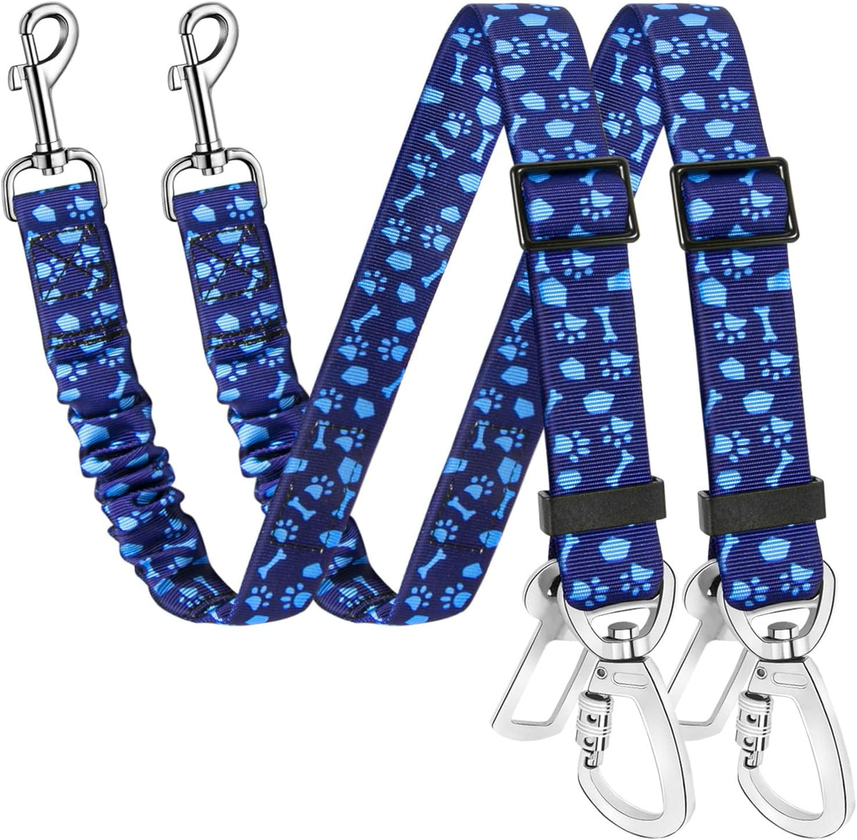 Dog Seatbelt, 2 Pack Adjustable Heavy Duty Dog Safety Seat Belt | Reflective, Durability, Easy of Use, with Elastic Bungee Buffer Metal Hardware, for Travel Riding in Vehicle Daily Use, Black