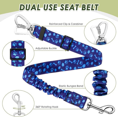 Dog Seatbelt, 2 Pack Adjustable Heavy Duty Dog Safety Seat Belt | Reflective, Durability, Easy of Use, with Elastic Bungee Buffer Metal Hardware, for Travel Riding in Vehicle Daily Use, Black