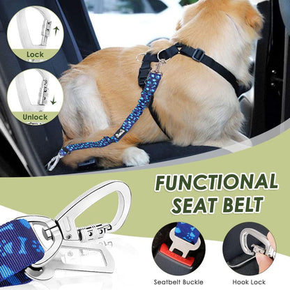 Dog Seatbelt, 2 Pack Adjustable Heavy Duty Dog Safety Seat Belt | Reflective, Durability, Easy of Use, with Elastic Bungee Buffer Metal Hardware, for Travel Riding in Vehicle Daily Use, Black