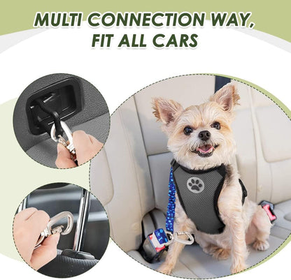 Dog Seatbelt, 2 Pack Adjustable Heavy Duty Dog Safety Seat Belt | Reflective, Durability, Easy of Use, with Elastic Bungee Buffer Metal Hardware, for Travel Riding in Vehicle Daily Use, Black