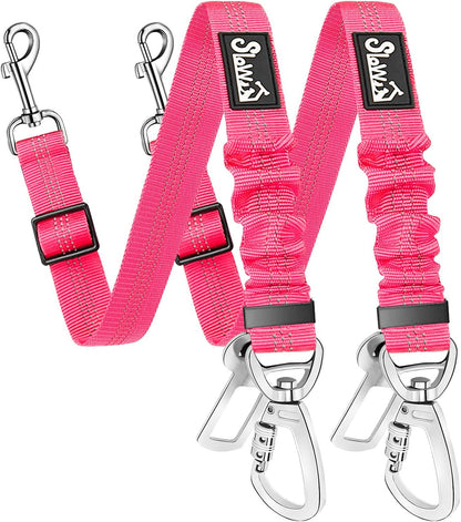 Dog Seatbelt, 2 Pack Adjustable Heavy Duty Dog Safety Seat Belt | Reflective, Durability, Easy of Use, with Elastic Bungee Buffer Metal Hardware, for Travel Riding in Vehicle Daily Use, Black