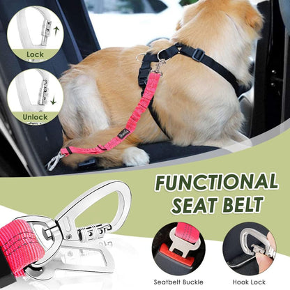 Dog Seatbelt, 2 Pack Adjustable Heavy Duty Dog Safety Seat Belt | Reflective, Durability, Easy of Use, with Elastic Bungee Buffer Metal Hardware, for Travel Riding in Vehicle Daily Use, Black