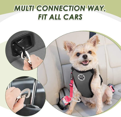 Dog Seatbelt, 2 Pack Adjustable Heavy Duty Dog Safety Seat Belt | Reflective, Durability, Easy of Use, with Elastic Bungee Buffer Metal Hardware, for Travel Riding in Vehicle Daily Use, Black