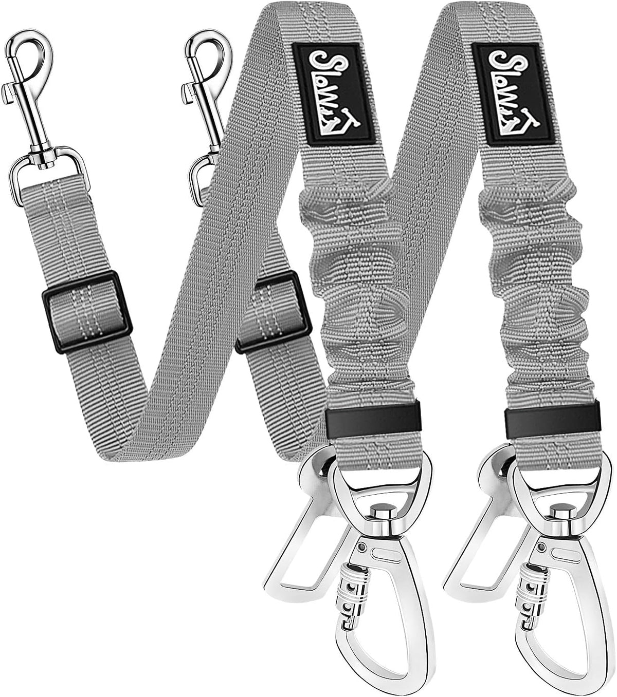 Dog Seatbelt, 2 Pack Adjustable Heavy Duty Dog Safety Seat Belt | Reflective, Durability, Easy of Use, with Elastic Bungee Buffer Metal Hardware, for Travel Riding in Vehicle Daily Use, Black