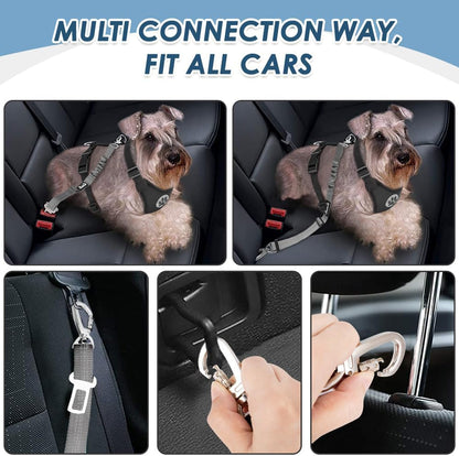 Dog Seatbelt, 2 Pack Adjustable Heavy Duty Dog Safety Seat Belt | Reflective, Durability, Easy of Use, with Elastic Bungee Buffer Metal Hardware, for Travel Riding in Vehicle Daily Use, Black