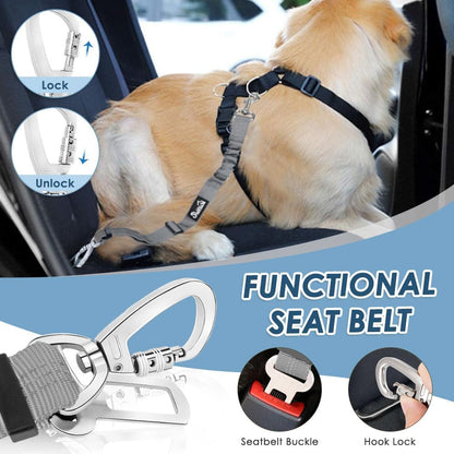 Dog Seatbelt, 2 Pack Adjustable Heavy Duty Dog Safety Seat Belt | Reflective, Durability, Easy of Use, with Elastic Bungee Buffer Metal Hardware, for Travel Riding in Vehicle Daily Use, Black