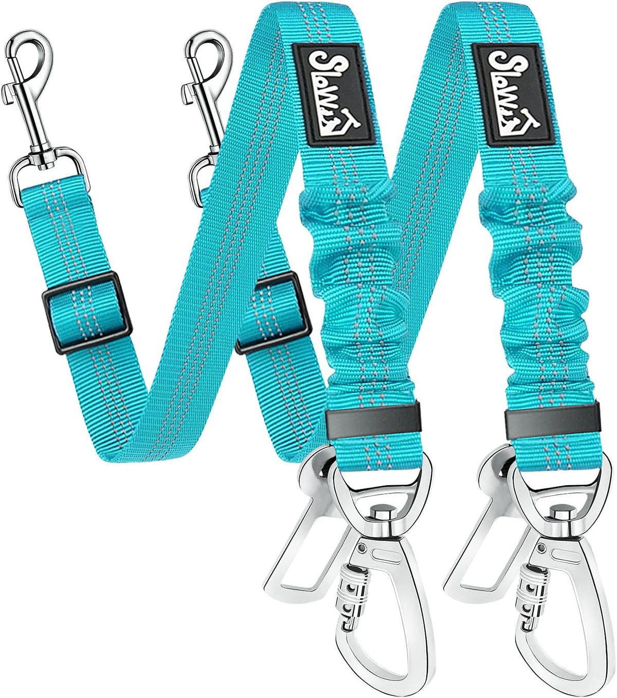 Dog Seatbelt, 2 Pack Adjustable Heavy Duty Dog Safety Seat Belt | Reflective, Durability, Easy of Use, with Elastic Bungee Buffer Metal Hardware, for Travel Riding in Vehicle Daily Use, Black