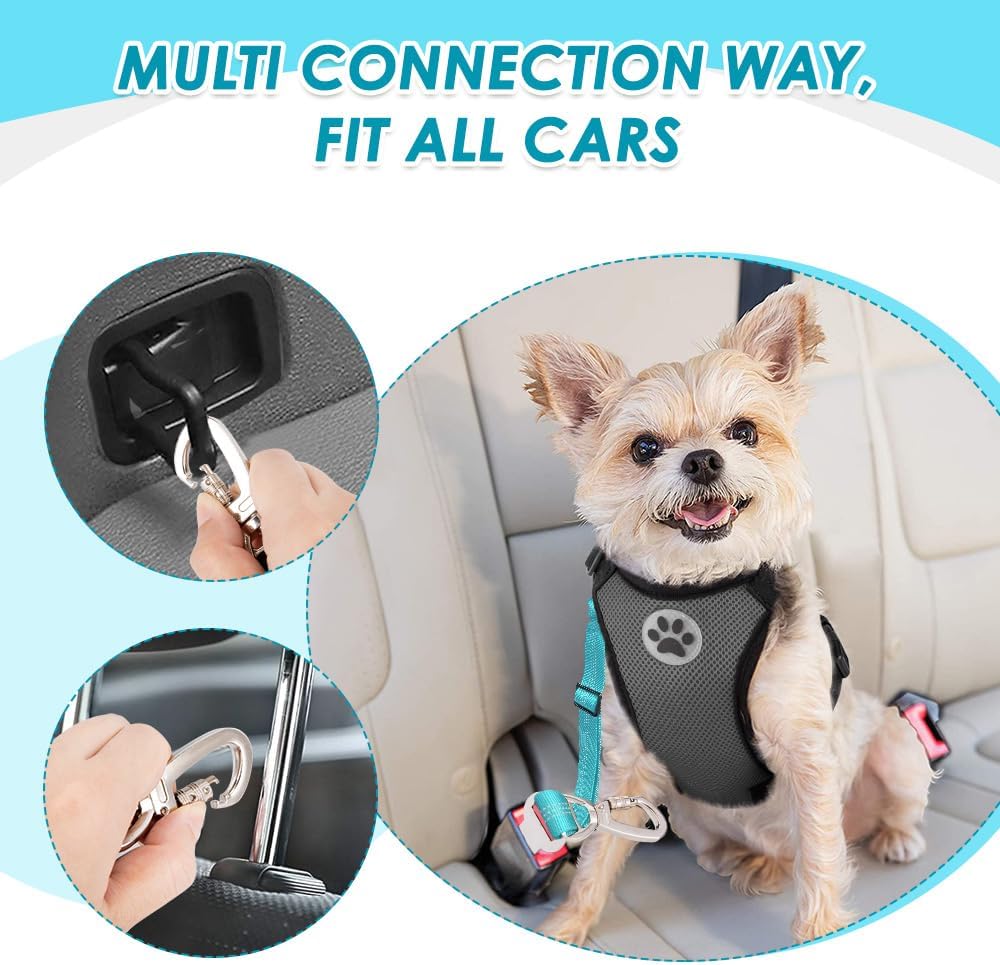 Dog Seatbelt, 2 Pack Adjustable Heavy Duty Dog Safety Seat Belt | Reflective, Durability, Easy of Use, with Elastic Bungee Buffer Metal Hardware, for Travel Riding in Vehicle Daily Use, Black