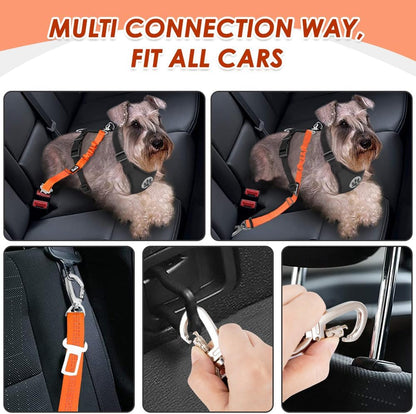 Dog Seatbelt, 2 Pack Adjustable Heavy Duty Dog Safety Seat Belt | Reflective, Durability, Easy of Use, with Elastic Bungee Buffer Metal Hardware, for Travel Riding in Vehicle Daily Use, Black