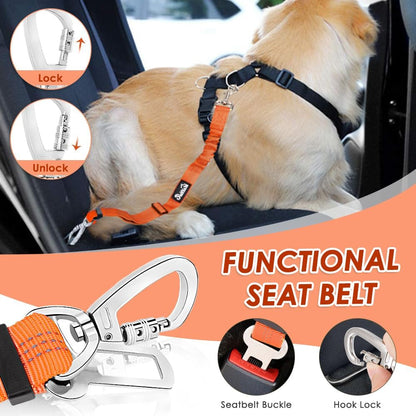 Dog Seatbelt, 2 Pack Adjustable Heavy Duty Dog Safety Seat Belt | Reflective, Durability, Easy of Use, with Elastic Bungee Buffer Metal Hardware, for Travel Riding in Vehicle Daily Use, Black