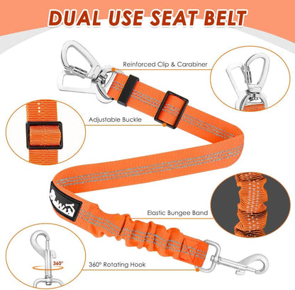 Dog Seatbelt, 2 Pack Adjustable Heavy Duty Dog Safety Seat Belt | Reflective, Durability, Easy of Use, with Elastic Bungee Buffer Metal Hardware, for Travel Riding in Vehicle Daily Use, Black