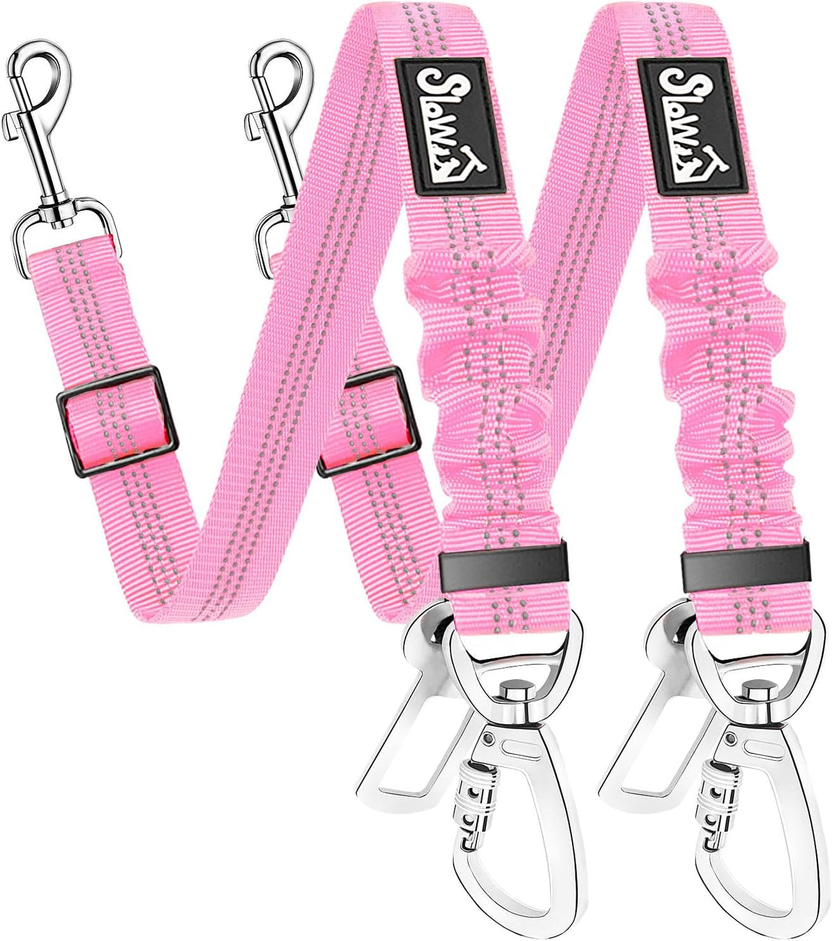 Dog Seatbelt, 2 Pack Adjustable Heavy Duty Dog Safety Seat Belt | Reflective, Durability, Easy of Use, with Elastic Bungee Buffer Metal Hardware, for Travel Riding in Vehicle Daily Use, Black