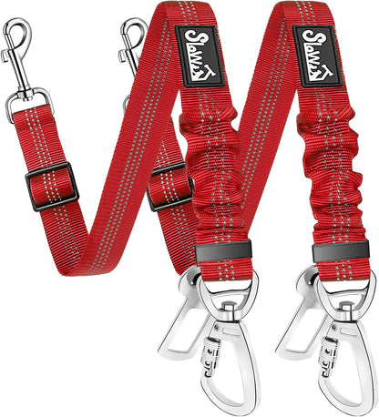 Dog Seatbelt, 2 Pack Adjustable Heavy Duty Dog Safety Seat Belt | Reflective, Durability, Easy of Use, with Elastic Bungee Buffer Metal Hardware, for Travel Riding in Vehicle Daily Use, Black