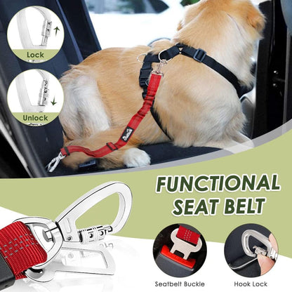 Dog Seatbelt, 2 Pack Adjustable Heavy Duty Dog Safety Seat Belt | Reflective, Durability, Easy of Use, with Elastic Bungee Buffer Metal Hardware, for Travel Riding in Vehicle Daily Use, Black