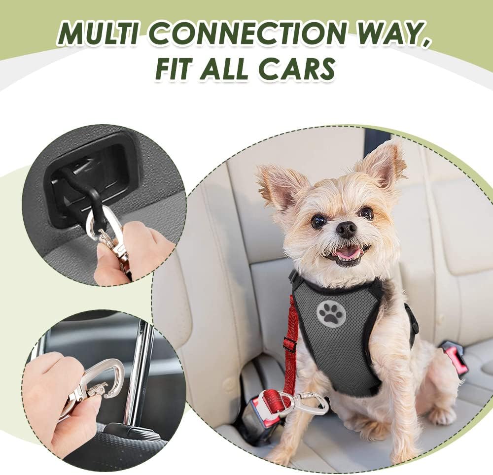Dog Seatbelt, 2 Pack Adjustable Heavy Duty Dog Safety Seat Belt | Reflective, Durability, Easy of Use, with Elastic Bungee Buffer Metal Hardware, for Travel Riding in Vehicle Daily Use, Black