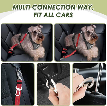 Dog Seatbelt, 2 Pack Adjustable Heavy Duty Dog Safety Seat Belt | Reflective, Durability, Easy of Use, with Elastic Bungee Buffer Metal Hardware, for Travel Riding in Vehicle Daily Use, Black