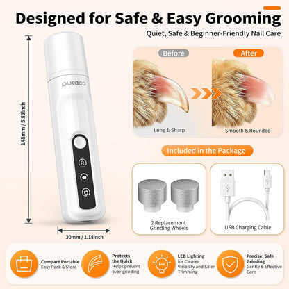 Whisper Quiet Dog Nail Grinder with Light Electric Cat Nail Trimmer