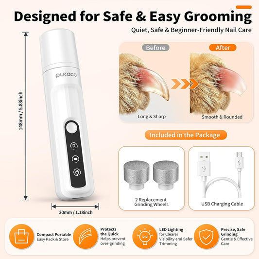 Whisper Quiet Dog Nail Grinder with Light Electric Cat Nail Trimmer