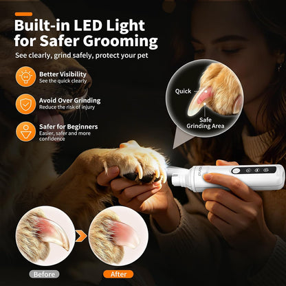 Whisper Quiet Dog Nail Grinder with Light Electric Cat Nail Trimmer