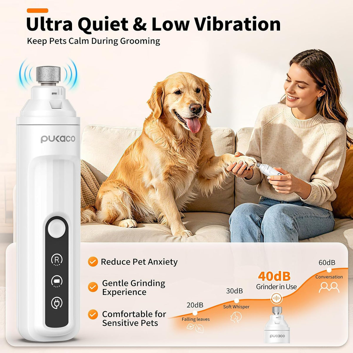 Whisper Quiet Dog Nail Grinder with Light Electric Cat Nail Trimmer