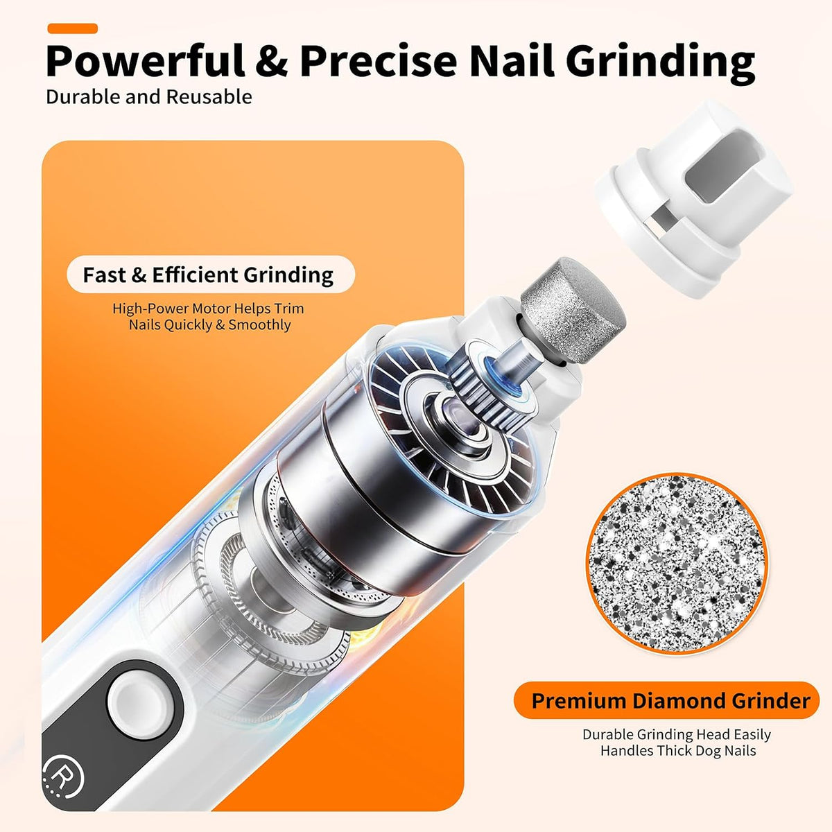 Whisper Quiet Dog Nail Grinder with Light Electric Cat Nail Trimmer