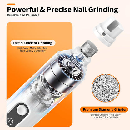 Whisper Quiet Dog Nail Grinder with Light Electric Cat Nail Trimmer