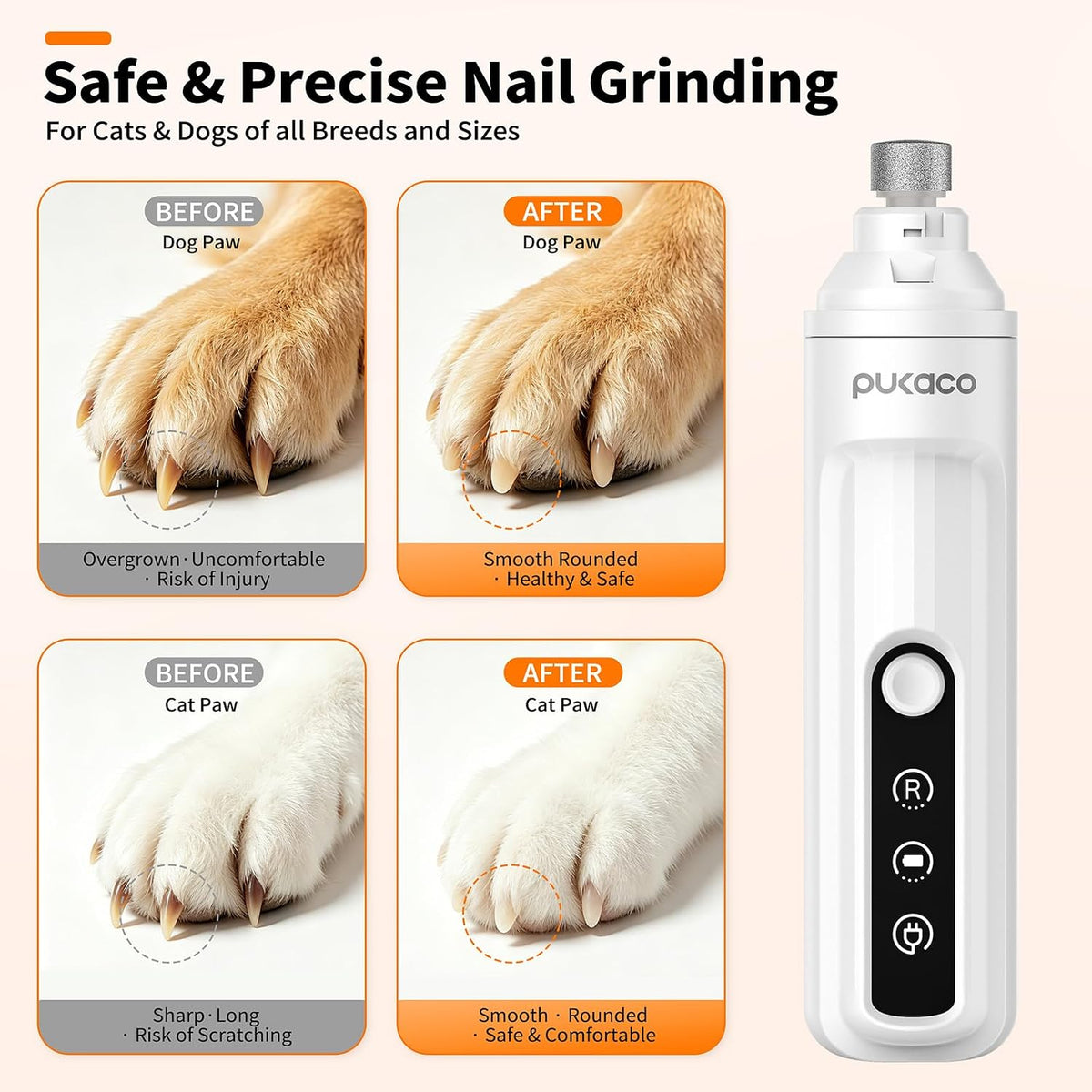Whisper Quiet Dog Nail Grinder with Light Electric Cat Nail Trimmer
