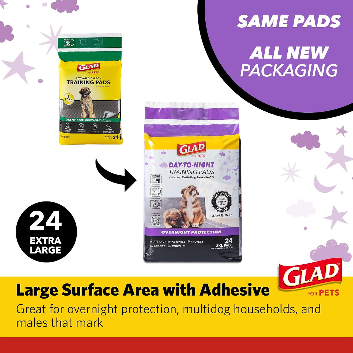 Glad for Pets Giant Activated Carbon Training Pads, 30 x 36 In, 24 Count