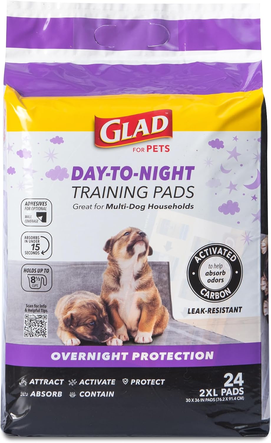 Glad for Pets Giant Activated Carbon Training Pads, 30 x 36 In, 24 Count