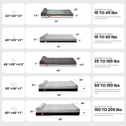 Orthopedic Dog Bed, Slate Grey 50''x36''x10'', Memory Foam