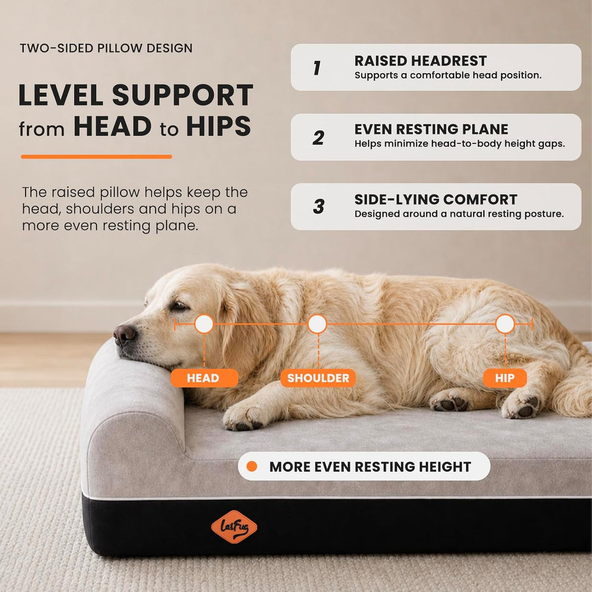 Orthopedic Dog Bed, Slate Grey 50''x36''x10'', Memory Foam
