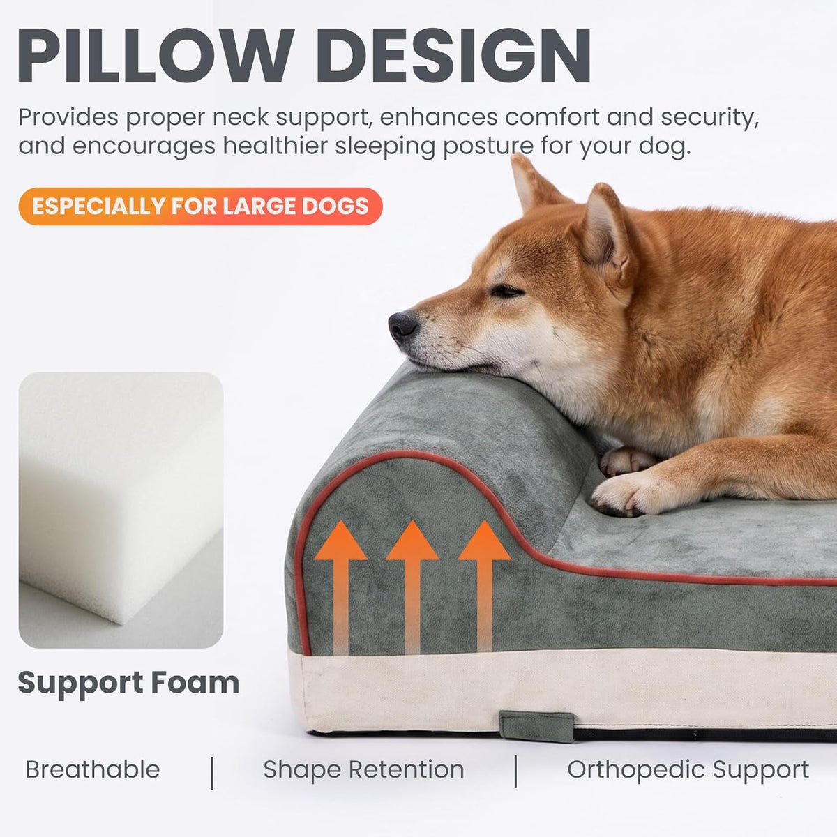 Orthopedic Dog Bed, Slate Grey 50''x36''x10'', Memory Foam